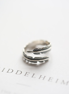 羽毛纯银复古时尚韩版戒指文艺