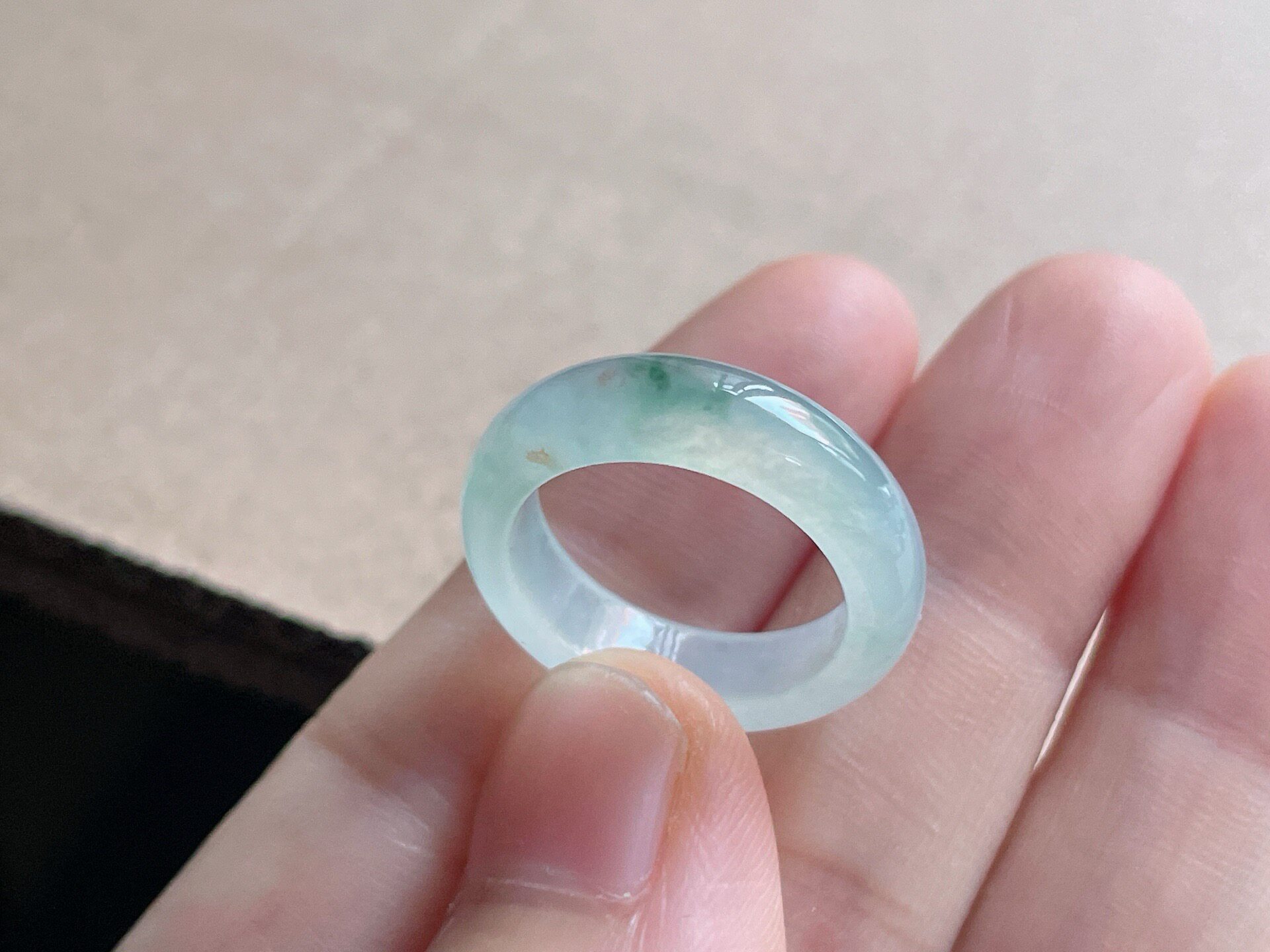Burmese natural jade A-grade ice seed floating flower ring No. 12 16.2-5.7-3.2mm, smart colors