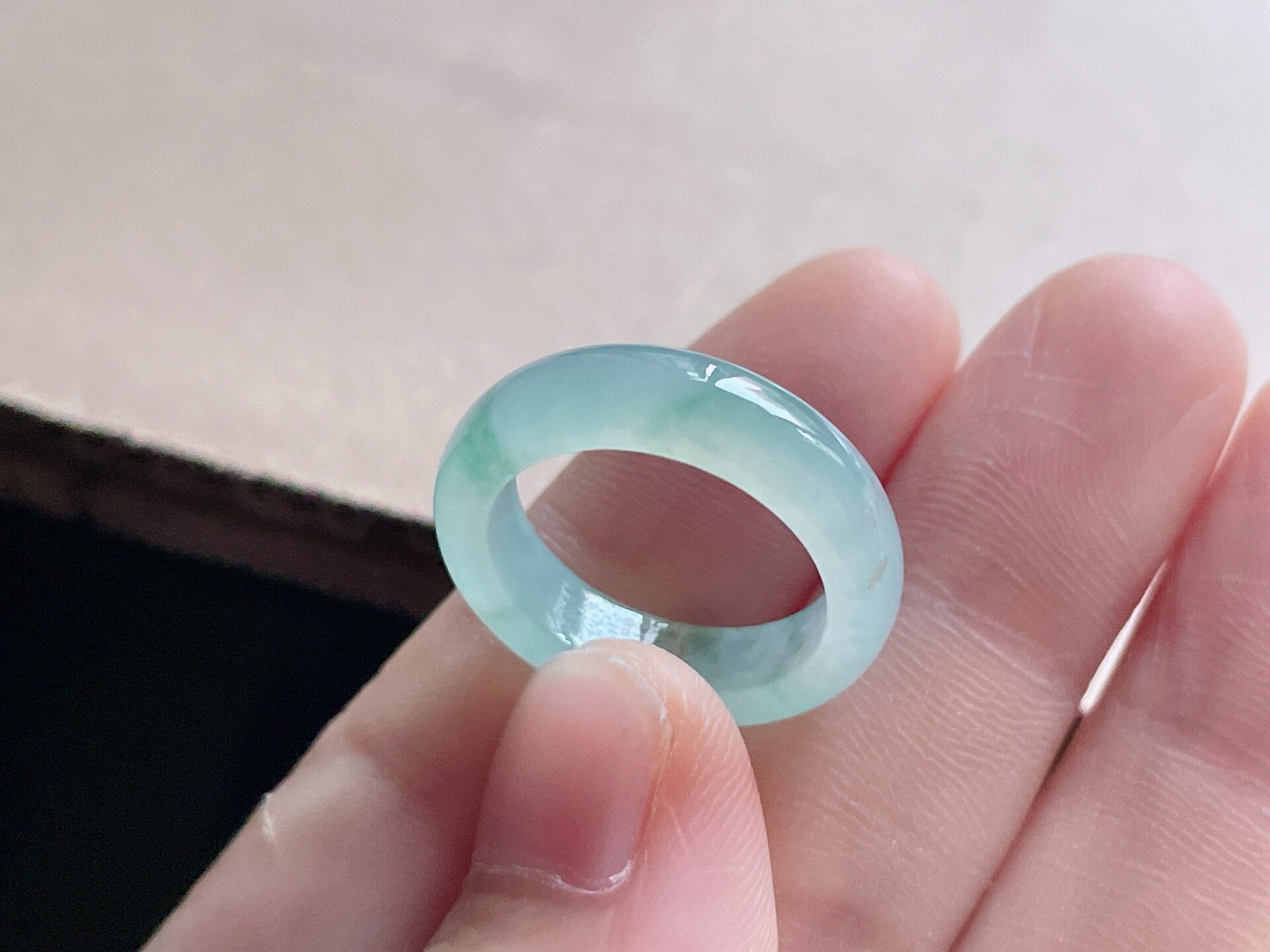 Burmese natural jade A-grade ice floating flower ring No. 13 with glue feel and gold sprinkling inner diameter 16.5-5.4-3.3