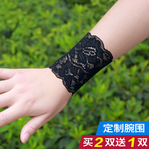 潮女袖套短款夏季薄款蕾丝护腕弹力手腕套遮疤痕纹身蕾丝半指手套 - 图2