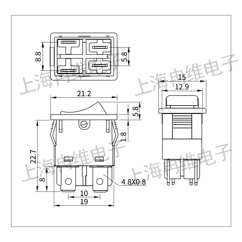 上开 上海永星船型开关带灯KCD6翘板船形电源开关 4脚2档 6A 250V - 图2