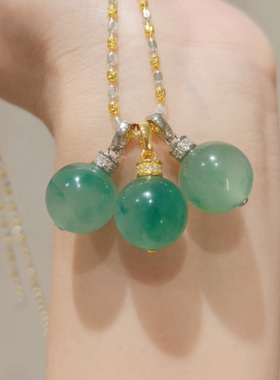 非洲翠大吊坠925银镀18K金项链堪比翡翠高冰飘绿多用小挂件扣挂坠