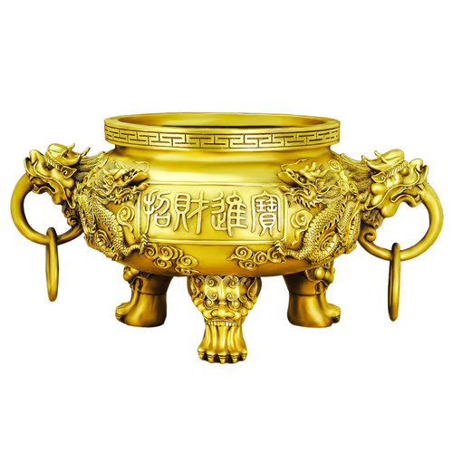 铜香炉家用黄铜九龙大号寺庙祠堂寺院鼎炉双龙戏珠圆底供奉佛堂 - 图3