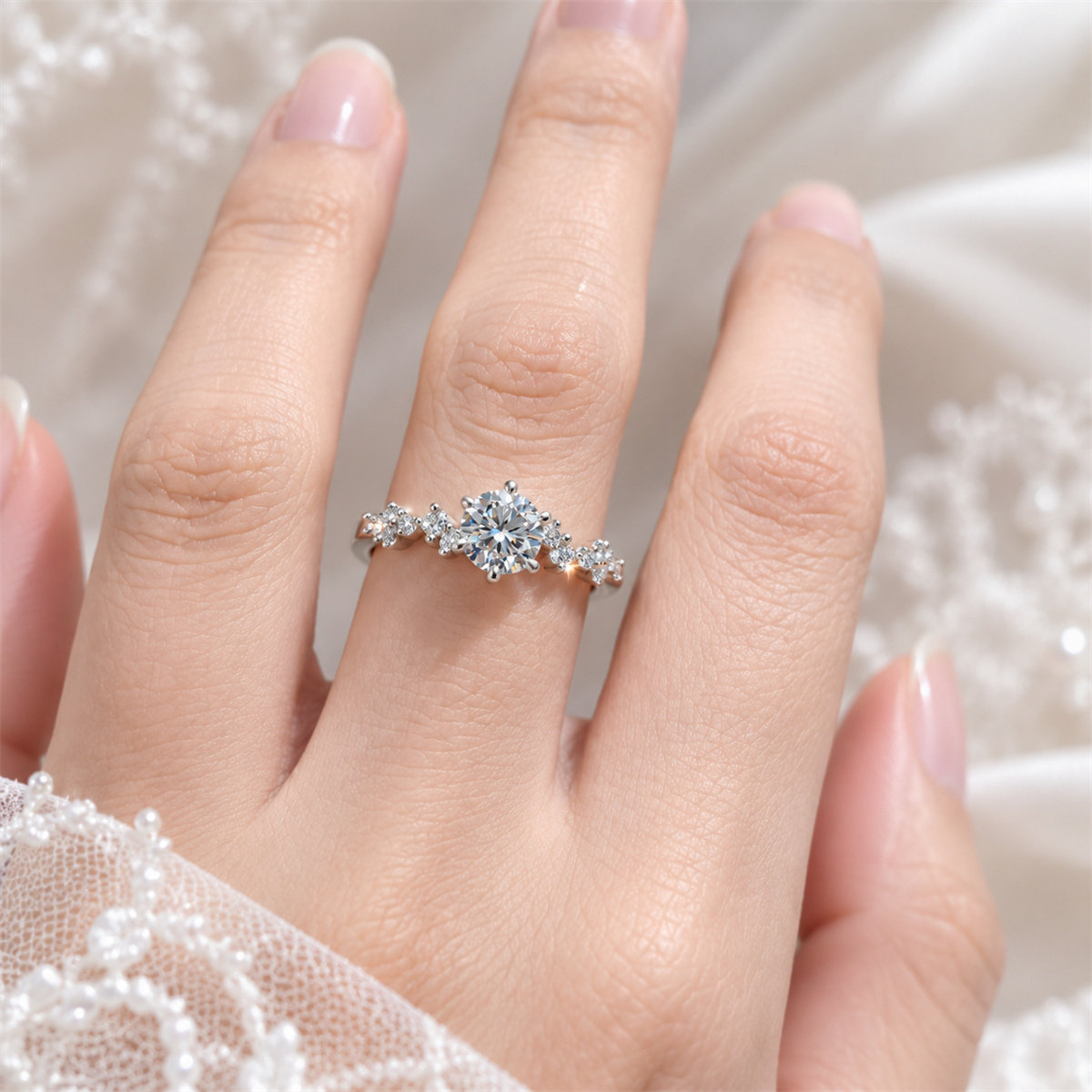 Star and Moon Diamond Ring 925 Silver Ring Women's Light Luxury High-end Ring Cultured Diamond Ring Women's Sterling Silver Diamond Ring