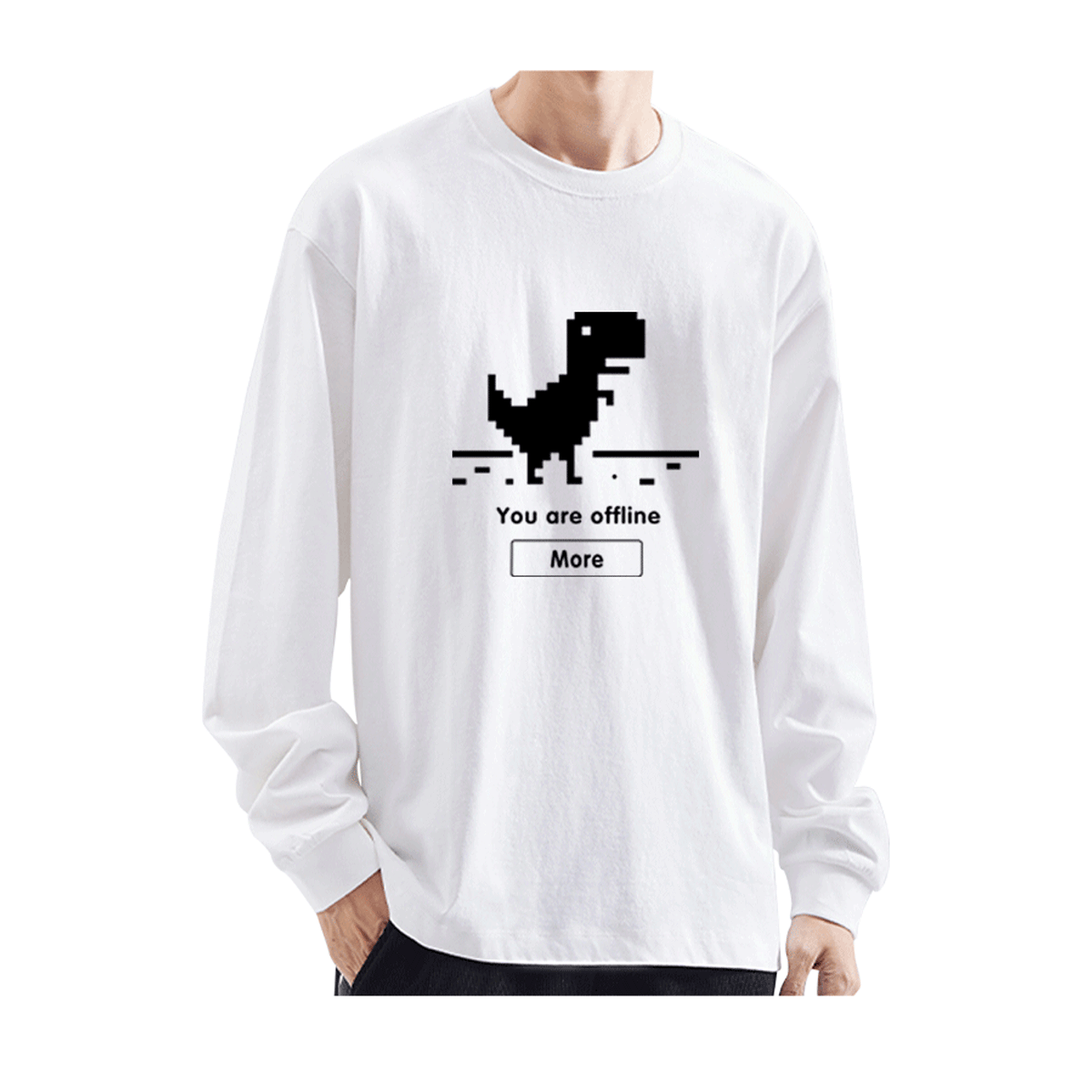 创意谷歌google断网404小恐龙男程序员夏季潮美式潮打底衫长袖T恤 - 图3