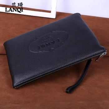 Lanqi Men's Leather Handbag ແທ້ຈິງທຸລະກິດຖົງຂະຫນາດນ້ອຍຂອງຜູ້ຊາຍ Multifunctional Square Cowhide Handbag ຄວາມອາດສາມາດຂະຫນາດໃຫຍ່ຖົງ envelope