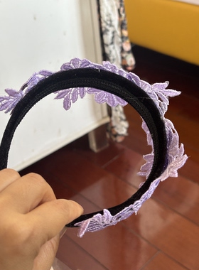 紫色刺绣花发箍头箍发饰