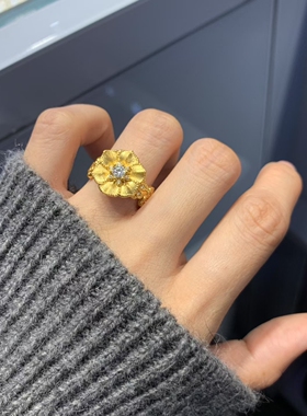 足金999莫桑海棠花戒指5D工艺水贝黄金送礼物送朋友2026新款