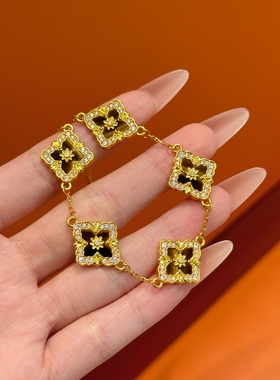 足金999镶钻四叶草手链送女朋友礼物2026新款