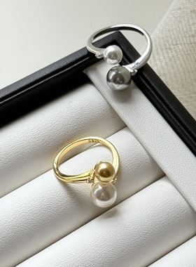 2026新款s925纯银施家珍珠混彩双珠戴妃戒指女时尚个性精致开口