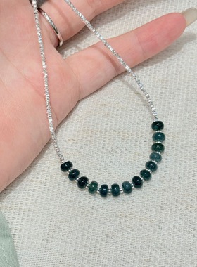 25新款925纯银天然蓝水翡翠算盘珠碎银子满天星项链女高级锁骨链