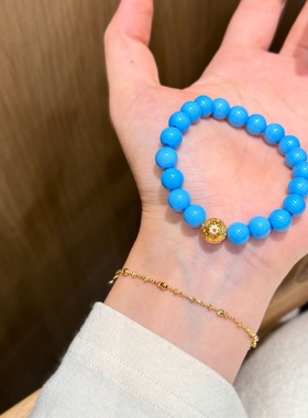 25新款沙金镂空花球绿松石弹力绳手链女个性气质百搭轻奢手串