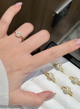 25新款天然黄水晶满钻方糖麻花戒指女高级百搭简约小众精致食指戒