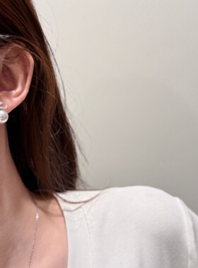 2026新款s925银针施家珍珠满钻线条耳钉项链女小众设计感百搭耳饰