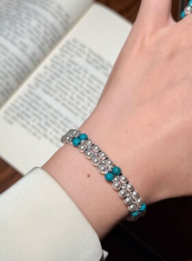 2026新款施家珍珠点锆隔片绿松石双层手链女气质设计感戒指指环