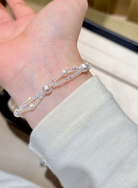 25新款七彩奥地利捷克珠拼接施家珍珠双层手链女精致仙女风手饰