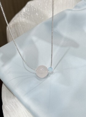 2026新款s925纯银天然粉晶蓝玉髓闪珠项链女简约小众精致锁骨链