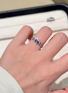 2026新款s925通体纯银天然紫水晶满钻小马钱币戒指女个性本命年