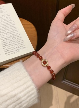 2026新款天然红玛瑙金珠施家珍珠项链女优雅精致显白锁骨链本命年