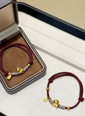 26新款马上有钱沙金钱币小马福牌吊坠编绳手链女时尚招财本命手绳