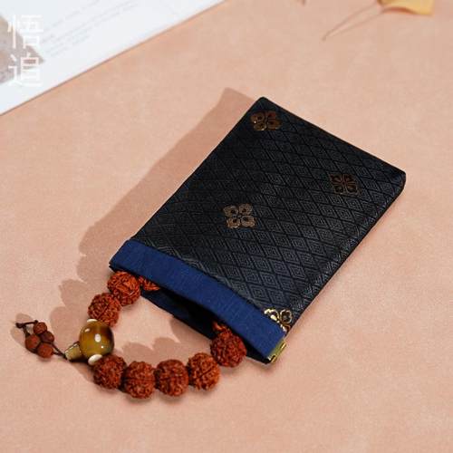 便携弹片包文玩手串珠宝首饰饰品木梳收纳袋零钱卡包锦缎刺绣布包 - 图1