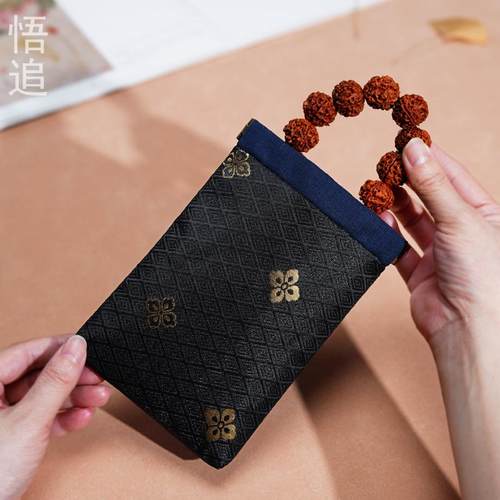 便携弹片包文玩手串珠宝首饰饰品木梳收纳袋零钱卡包锦缎刺绣布包 - 图2