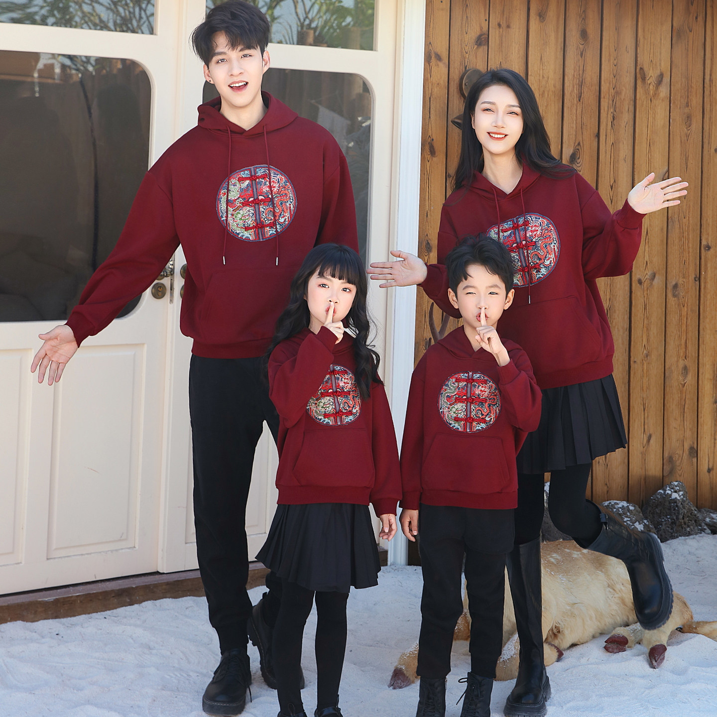 亲子装2025新款秋冬全家福潮一家三四口中国风连帽卫衣春节拜年服,淘宝优惠券,粉丝福利购,淘宝优惠卷