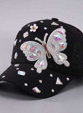 新款水钻蝴蝶棒球帽女春夏季