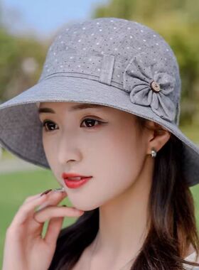 登山户外帽子女春夏时尚渔夫帽韩版妈妈款盆帽可折叠防晒遮阳布帽