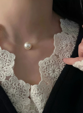 高级感隐形线单颗珍珠锁骨链奥地利施家珍珠通体S925纯银简约百搭