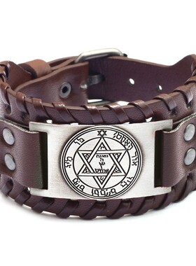 Temu热卖北欧复古维京五角星配件手环挪威雷神幸运财富符号PU手链