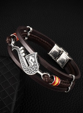 Temu热卖跨境个性男士乐器皮手链嘻哈音乐风手镯手环Temu