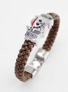 外贸产品男士ebay皮绳海盗 路飞手镯皮革手环合金电镀 手链