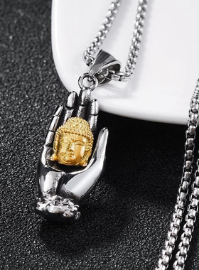 泰银复古掌心佛项链个性大日如来佛祖吊坠百搭潮男配饰国风毛衣链