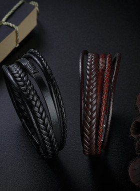 跨境爆款原创欧美首饰时尚皮绳手工编织手链男士手镯民族风饰品