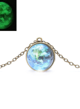 欧美圣诞饰品外贸发光 双面玻璃球 太阳系宇宙星空项链夜光毛衣链