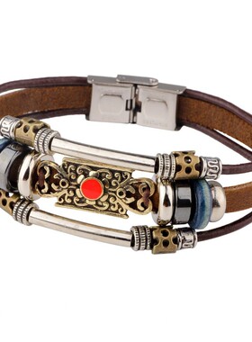 Temu热卖欧美复古PU手链时尚DIY百搭宫廷风串珠手链