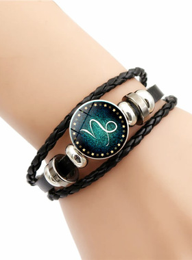 十二星座手链男女情侣学生礼物手工多层编织朋克皮革手链饰品