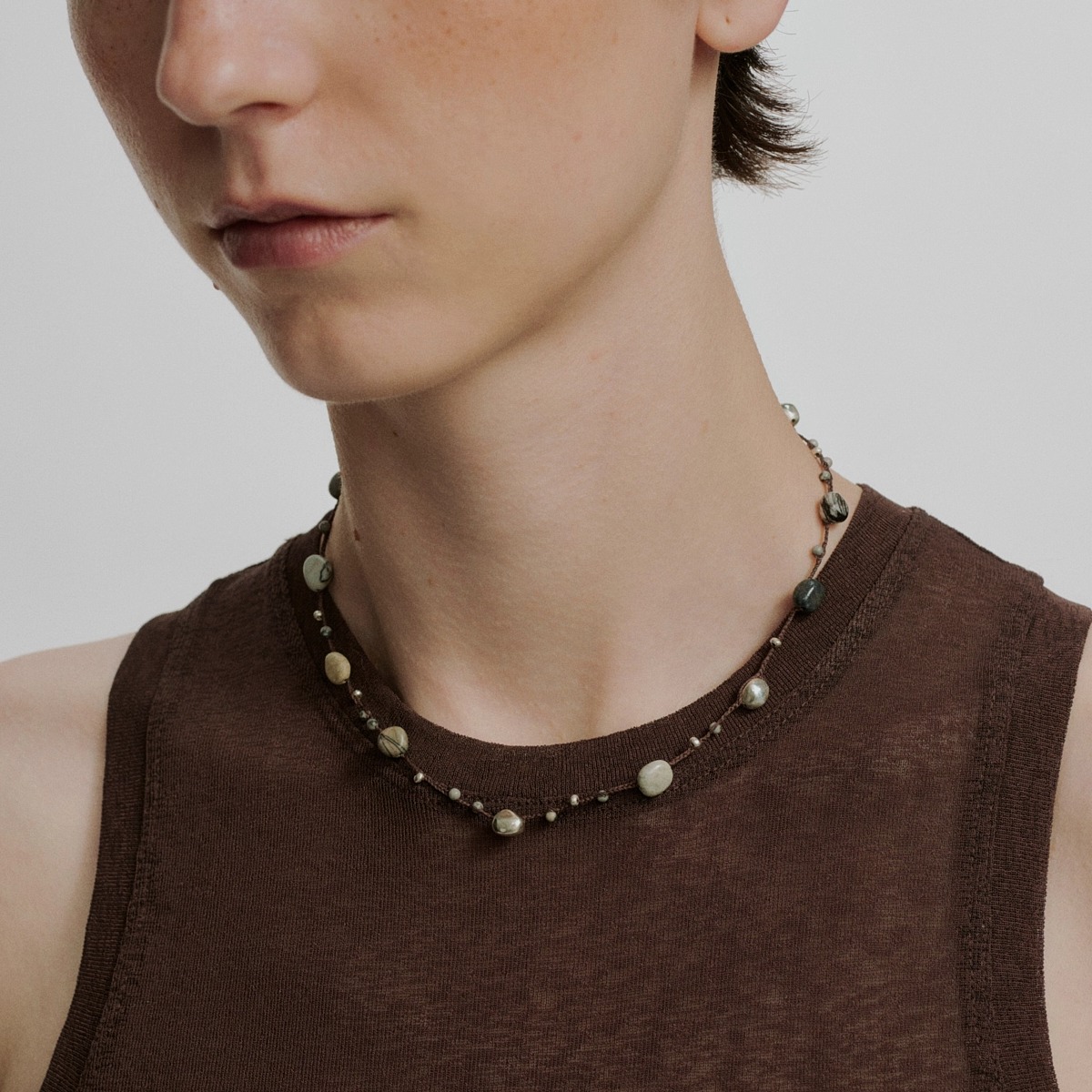 SALE E PEPE胡椒盐·纯银编织项链 网格石彩虹石 - 图1