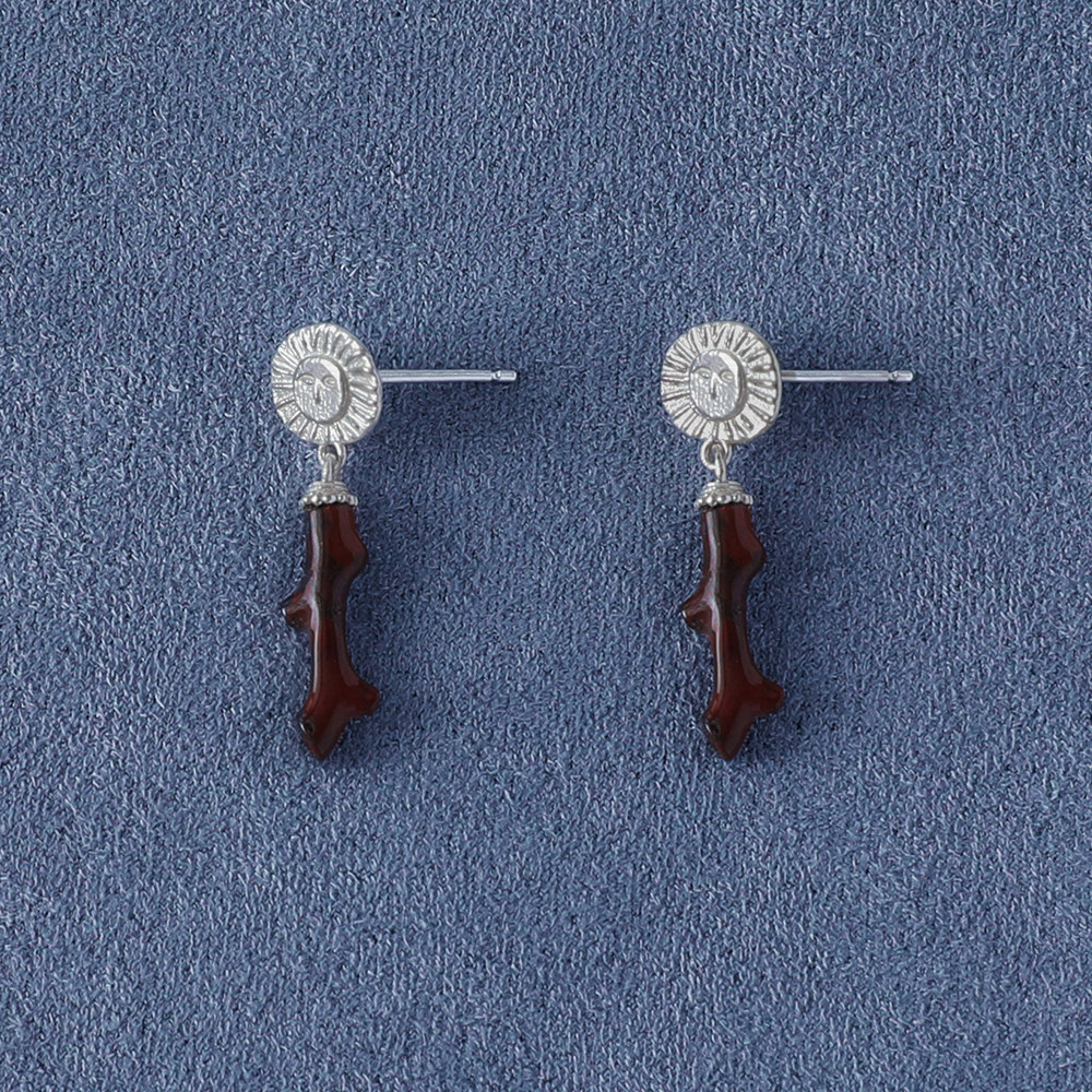 SALE E PEPE 胡椒盐 纯银珊瑚耳钉  黑网格石彩虹石石英岩,淘宝优惠券,粉丝福利购,淘宝优惠卷