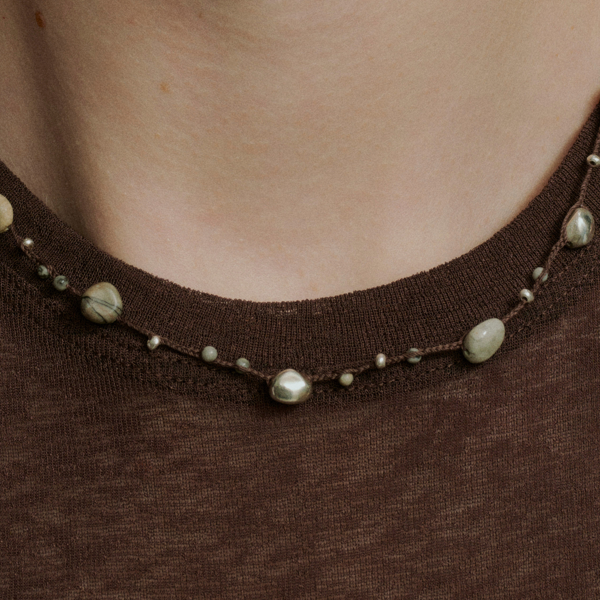 SALE E PEPE胡椒盐·纯银编织项链 网格石彩虹石 - 图2