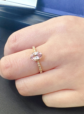 日本Marisol 天然摩根石戒指樱花粉彩宝女戒18K金钻石镶嵌520礼物