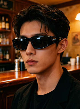未来感银色太阳眼镜男AI风格墨镜街头骑行遮阳酒吧蹦迪个性眼睛潮