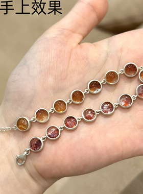 天然水晶红胶花手链 磨砂渐变色925银定制镶嵌手链女招财转运手链