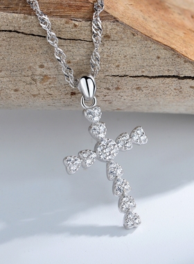 纯正十字架欧美银饰镶嵌圣诞项链