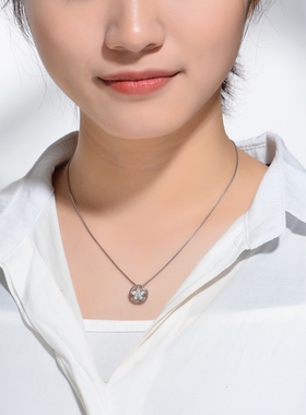 纯正s925纯银镀白金月亮项链吊坠