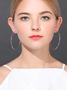 纯正S925纯银欧美风耳环男女满天星刻花大圈圈小耳圈高档通体银饰