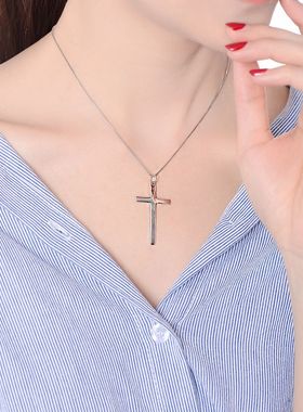 通体s925纯银镀白金刻字情侣项链