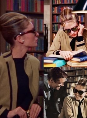 蒂凡尼的早餐 同款复古黑框玳瑁太阳镜赫本风小黑裙装扮开车墨镜