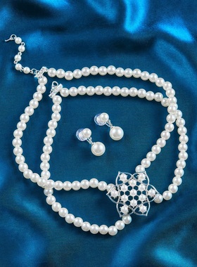 罗马假日同款珍珠项链赫本耳坠高端定制法式复古双层正圆珍珠套链